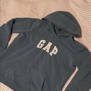Vintage GAP Charcoal Hoodie with Soft Pink Lettering